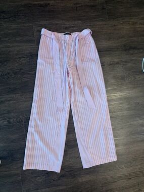 Zara Pink Striped Wide-Leg Pants